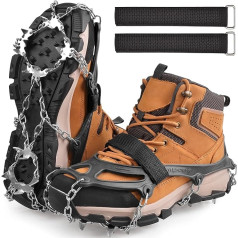Crampons Ice Shoe Claws Shoe Crampons with 19 Stainless Steel Teeth Spikes, Ice Spikes, Snow Chain, Grödel and Spikes for Mountain Shoes, Climbing, Mountaineering, Trekking, Winter, Outdoor