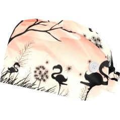 JDEZ Pack of 2 Work Hats Flamingo Bouffant Hats Breathable Work Hats for Men and Women, multi-coloured