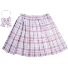 Maeau Girls Schoolgirl Checked Short Pleated Skirt Elasticated Waist Skirts College School Skater Tennis with Integrated Shorts Bow Tie 120-170 cm / 5-14 Years