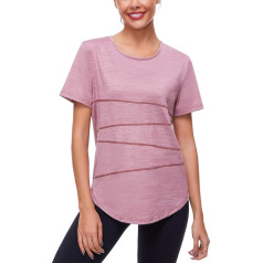 Terecey Sports Shirt Women's Short Sleeve Fitness T-Shirt Yoga Shirt Long Women's Functional Shirt Breathable Sports T-Shirt Training Shirt Running Shirt for Hiking Trekking Gym