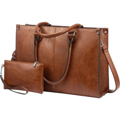 LOVEVOOK Women's Handbag, Shopper Bag, 15.6 Inch PU Leather Tote Bag, Laptop Bag, Large Work Bag for Business, Work, Office, School, brown, 未古风格