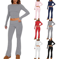 Generisch Women's Cotton Loungewear Set Top Y2k Tight Flared Trousers Set Cut Yoga Tracksuit Two Piece Outfit Slim Lounge Set