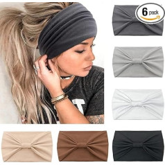 Kavya Women's Wide Elastic Soft Boho Hair Bands, Leopard Print Hair Accessories, Yoga, Sports Headband, Multicoloured Headband, Pack of 6