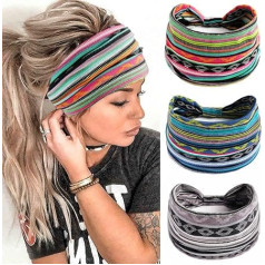 Pack of 3 Wide Headbands, Elastic Boho Hair Bands, Vintage Sweatband, Knotted Yoga Headbands for Women and Girls
