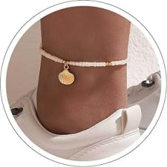 Inilbran Boho Hippie Ankle Bracelets Scallop Pendant Gold Handmade Anklet Vintage Shell Chain White Rice Pearl Anklet Jewellery For, Metal