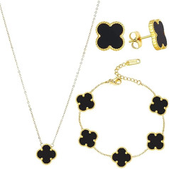 Simllyda Four Leaf Clover Necklace, Earrings, Bracelet ,18K Gold-Plated Four Leaf Clover Jewellery Set, Four Leaf Clover Jewellery Set for Women and Girls
