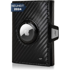 Marc Peter® Jupiter Airtag Genuine Leather Wallet with Coin Compartment | Small Airtag Wallet for Men with RFID | Apple Airtag Mini Wallet for Men | Credit Card Holder for up to 11 Cards, carbon,