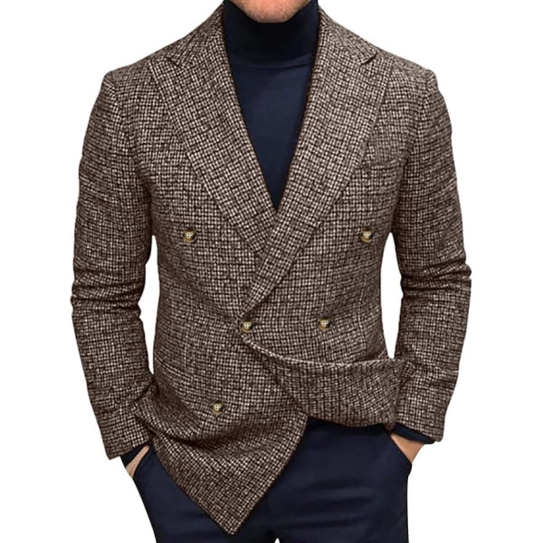 JUBEN Men's Autumn Fashion Casual Slim Plain Pocket Buckle Jacket Coat Jacket Suit Jacket Men's Coat Trench Coat, brown