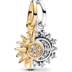 PANDORA Moments 763585C01 Divisible Sun & Moon Charm Pendant Made of Sterling Silver with Gold-Plated Metal Alloy and Cubic Zirconia, Compatible Moments and ME Bracelets, Sterling Silver, Cubic