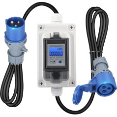 Mobile Digital Electricity Meter 230 V 16 A Electric Meter for Outdoor Socket with IP67 Waterproof / LED / Reset, Mobile KWH Power Meter with Rubber Hose Cable for Motorhomes Electric Vehicles
