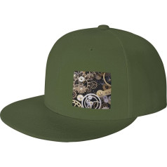 YFSGDLBN Steampunk-Baseballkappe mit mechanischen Zahnrädern, bedruckt, verstellbar, neutrale Sportmütze, moosgrün, 4-7