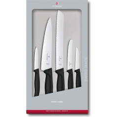 Victorinox Swiss Classic Kitchen Knife Set, Kitchen Set, 5 Pieces, Extra Sharp, Swissmade, Black