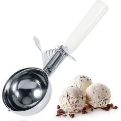 Ice Cream Scoop 8 cm, Polished Stainless Steel Ice Cream Spoon, Scoop for Ice Cream, Rice, Melon Balls, Cookies, Cakes, Fruit, Mashed Potatoes, Dough, Kitchen Tool with Comfortable Plastic Handle