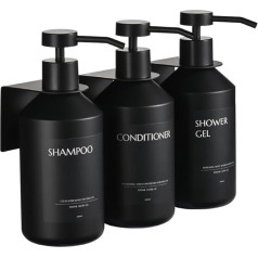 Pack of 3 Wall Mounted Soap Dispensers, 500 ml Shampoo Bottles for Filling, Shower Gel Dispenser, Soap Dispenser, Black, No Drilling for Kitchen and Bathroom (Black Bottle + Black Head)