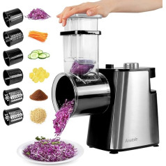 Anatole Vegetable Slicer, Electric Vegetable Slicer, Stainless Steel, 6 Blades, 250 W, Large Calibre, Cheese Grater, Multifunctional 220 V, EU Plug
