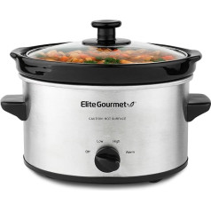 Elite Gourmet MST-275XS Electric Oval Slow Cooker, Adjustable Temperature, Appetizers, Sauces, Stews and Dips, Glass Lid and Pot Dishwasher Safe, 2.27 L, Stainless Steel