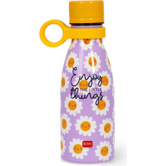 LEGAMI - Hot & Cold Mini Vacuum Flask, Lightweight and Durable Thermal Water Bottle, Hermetic Closure, Removable Silicone Handle, Stainless Steel, Capacity 300 ml, Daisy Theme