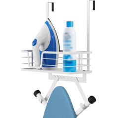 KES Ironing Board Holder Door Hanging Iron Holder Ironing Board Hanger Ironing Board Holder No Drilling with Basket for T Shape White, HIR500A-WH