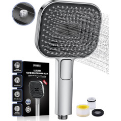 Duschkopf Wassersparend, Duschbrause Groß 135mm, Handbrause mit Antikalk-Funktion 【Lebensmittelechtes Silikon】【43% Wassereinsparung】, AirMix Brausekopf Dusche mit 3 Strahlarten, Chrom (Ohne Schlauch)