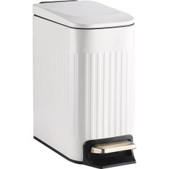 ELPHECO Bathroom Waste Bin 7 Litre Pedal Bin with Inner Bucket, Pedal Bin with Soft Close Lid, Slim Stainless Steel Trash Can for Small Spaces, Rectangular White