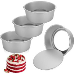 DAJAVE Set of 4 Cake Moulds, Round Baking Moulds, 22 cm Round, 8 cm High, Round Cake Moulds, Aluminium Round Non-Stick Baking Moulds Set and 8 Inches, Silver