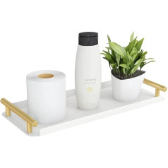 FEILERN Bathroom Tray, Metal Decorative Tray Rectangular with Handle, Small Decorative Tray, White Gold, Non-Slip Storage Tray for Toilet Paper, Soap Dispenser, Cosmetics, Kitchen and Bathroom 35.5 x