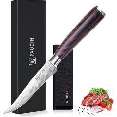 PAUDIN Kitchen Knife Utility Knife 13 cm, Professional Chef's Knife for Fruit and Vegetables, Multifunctional Steak Knife with Sharp Blade and Ergonomic Wooden Handle