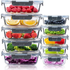 Igluu Meal Prep Glass Food Storage Containers, Pack of 10, Food Containers with Snap Lock & Leak-Proof Lid, Microwave Safe, BPA Free (10 Boxes & 10 Lids), 1050 ml & 370 ml