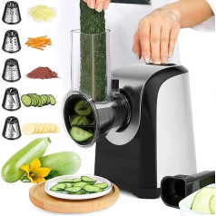 Vegetable Cutter Automatic Electric Vegetable Slicer, QC-78 Electric Kitchen Grater Grater with 5 Cone Blades 150 W Electric Vegetable Grater Chopper with One Button Control (Black)