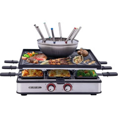 Electric Fondue Pot Set, 600 ml Fondue Pot with Grill Plate, 8 Colour-Coded Forks, 8 Non-Stick Pans, Dual Thermostat Fondue Grill Combination for Chocolate, Cheese, Grilling