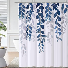 REZAYMRS Blue Shower Curtains with 12 Hooks, Anti-Mould, 180 x 200 cm Waterproof Shower Curtain for Bathroom, Weighted Hem, Bathtubs, Hotel Curtain, Machine Washable, Quick Drying