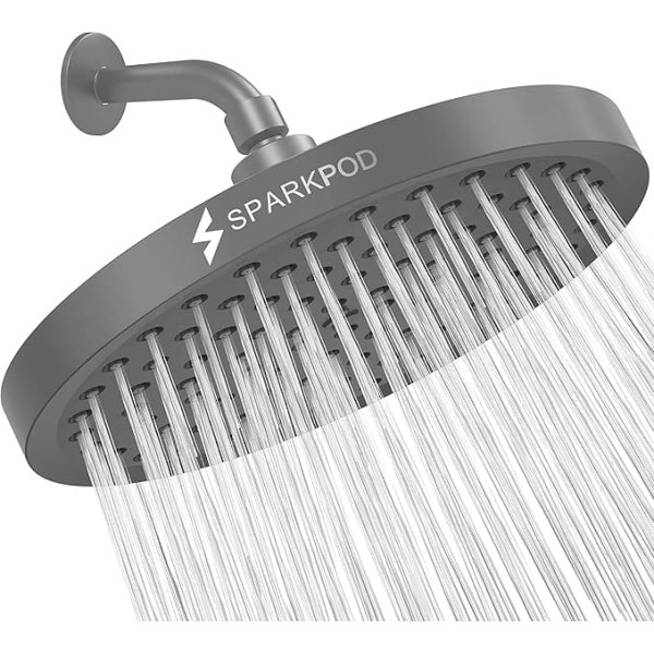 Fixed Shower Head - High Pressure Rain - Luxury Modern Look - Easy Installation without Tools - Perfect Adjustable Replacement for Your Bathroom Shower Heads (20 cm Round, Titanium