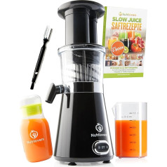 Slow Juicer with 2 Filler Openings, Electric Fruit & Vegetable Juicer, BPA-Free, Low Speed Only 60 rpm, 350 Watts, Glass Bottle & Cleaning Brush