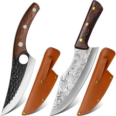 2 Pieces Chef's Knife, Kitchen Knife with Leather Sheath - Hand Forged Chef's Knife, Perfect for Cutting Knife, Japanese Sharp Knife for Home (Pack of 2)