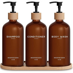 Brighter Barns Shampoo- und Conditioner-Spender-Set von Brighter Barns – nachfüllbarer Kunststoff-Duschspender für Badezimmer – Körperwasch- und Shampoo-Flaschen mit Tablett – Boho-Dekor für Airbnb