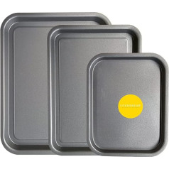 3 Pack - Baking Tray and Roasting Tray Set - 38cm, 35cm and 28cm Baking Sheet/Pan, Non-Stick Multipack Set Oven Trays - Dishwasher Safe and Easy to Clean by KITCHENEUR®