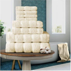 Fairwayuk 8 Piece Bathroom Towel Set Ultra Soft Premium Quality Water Absorbent 100% Egyptian Cotton 4 Face 2 Hand Towels 2 Bath Towels Cream