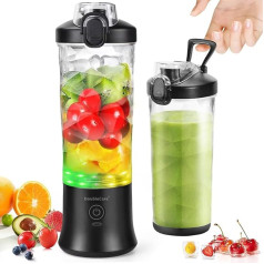 Blender Smoothie Maker 600 ml, Rechargeable, 4000 mAh Portable Blender, 3D 6 Blade Design and IP67 Waterproof, USB Fresh Juice Mixer with 2 Mixing Modes and 270 W Motor, Easy to Stir
