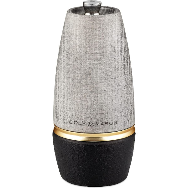 Cole & Mason H322015 Bridgewater Salt Mill, Grey/Black, Cast Iron/Wood, 135 mm, Precision + Ceramic Grinder, Includes 1 x Salt Mill