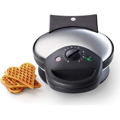 Wilfa Bell Waffle Iron, 1,400 Watt, 23 cm Large Heart Wafles, 7 Temperature Modes, with Alarm Bell and Signal Light (Black/Silver)
