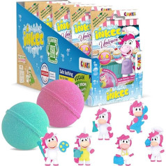 INKEE UNICORN PROFESSIONS | 5x Badebomben Kinder mit Überraschung, 5 von 6 verschiedenen Einhörnen zum Sammeln - 5x 100g Badekugeln mit Bananenmilchshake-Aroma und Jojobaöl, Rosa oder Grün