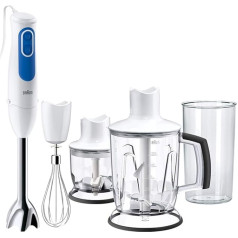 Braun Household Minipimer 3 MQ3045 Aperitive, Stainless Steel, 1.25 Litres, Bianco/Blu Hand Blender
