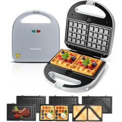 Aigostar Sandwich Maker 3 in 1, Sandwich Maker, Contact Grill, Waffle Iron 3 in 1, 750 W, Non-Stick Coated Removable Plates, Heat-Insulated Handles, Grey, Grace
