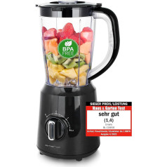 EMERIO BL-124816.8 Blender BPA Free Crush Ice Function 1.5 L Container 2 Speeds + Pulse Function Stainless Steel Blade Unit Safety Switch Dishwasher Safe 500 Watt Black