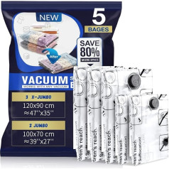 Accenter Pack of 5 Vacuum Bags for Clothes, Vacuum Bags for Clothing, Huge Size, Vacuum Bags for Duvets, Space Saving, Clothes, Storage 3 x 120 x 90 cm + 2 x 100 x 70 cm