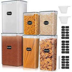 Storage Jars with Lid, Set of 6, Airtight Large Containers, Food Storage Box 8.5/2.8/2L, Mothproof Storage Container for Flour, Sugar, Cereal, Kitchen Storage