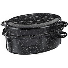 Black / White Speckled Enamel Goose Roasting Pan, 34 cm