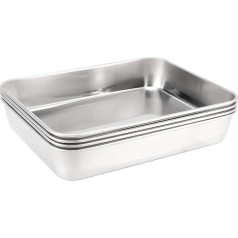 JEUIHAU 4 Pieces 23 x 17 x 5 cm Mini Baking Tray Baking Tray Stainless Steel Mirror Finish and Non-Stick Coating for Cakes, Pizza, Cookies, Meat, Vegetables, Desserts