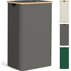 Laundry Basket with Lid 85 L Laundry Hamper Narrow with Laundry Bag Large Foldable Laundry Sorter Wooden Bamboo Laundry Chest High Laundry Baskets, Dark Grey