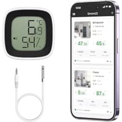 ORIA Digital Fridge Thermometer with App, Bluetooth Freezer Temperature Humidity Meter Mini, with 1.5 m Probe, Data Export, for Refrigerator, Freezer, Sealed Container